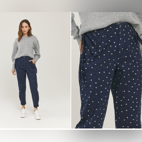 SOMETHING NAVY Sydney Side Tie Barrel Leg Denim Pants - Navy Floral Size 8 - Picture 1 of 11